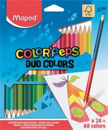 Színes ceruza készlet, háromszögletű, kétvégű, MAPED "Color`Peps Duo", 48 különböző szín